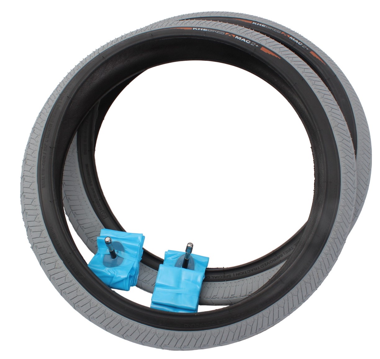 BMX tires 2x MAC2+ wire gray + 2x KHE LASER tube