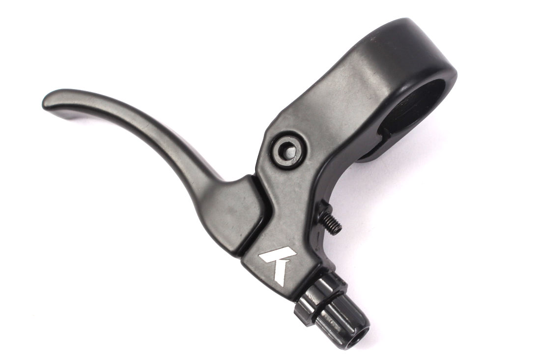 Schwarzer Bremshebel von oben mit KHEbikes Logo