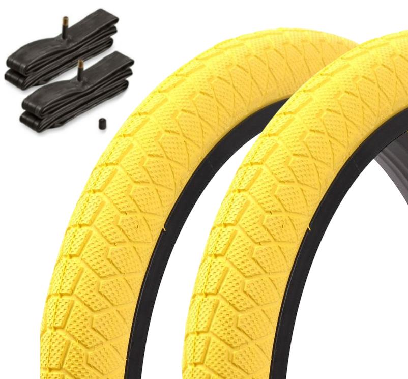 BMX tire set KENDA 20 inch x 1.95 inch yellow + AV inner tube