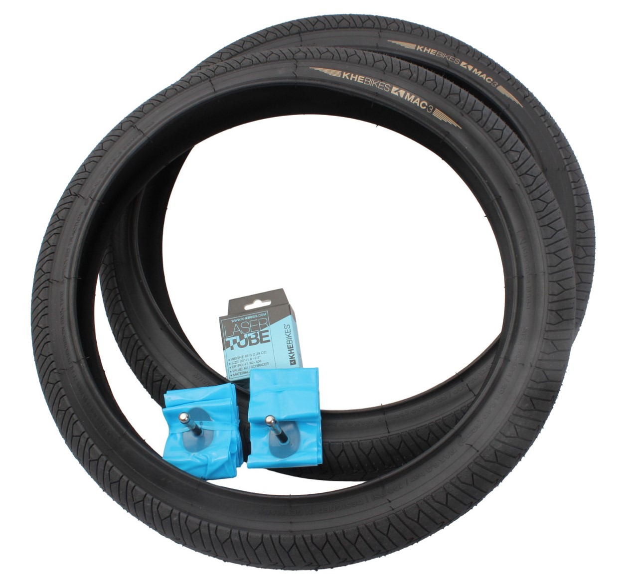 BMX tires 2x MAC3 + 2x KHE LASER tube