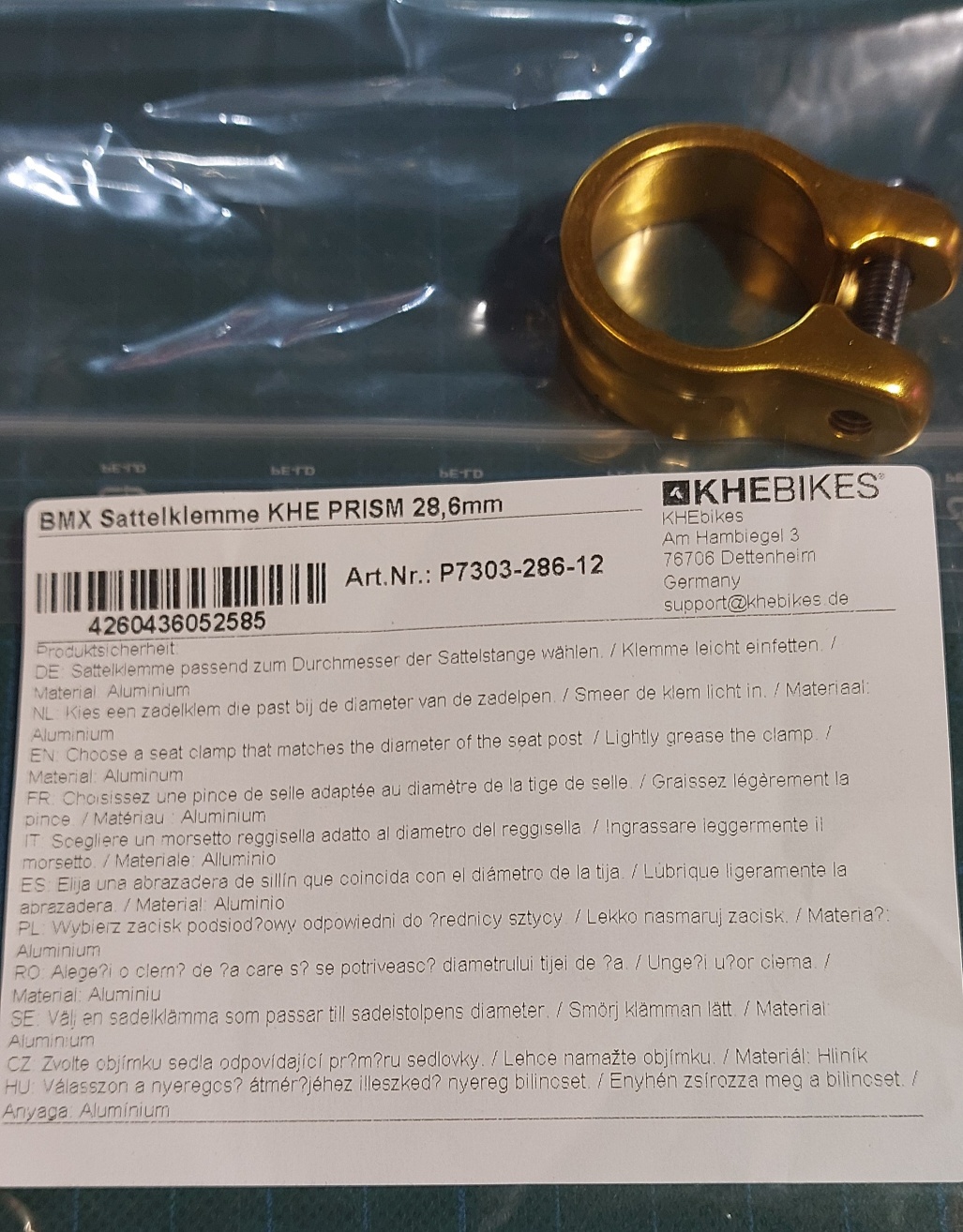 BMX Sattelklemme KHE PRISM 28,6mm BMX Sattelklemme KHE PRISM 28,6mm