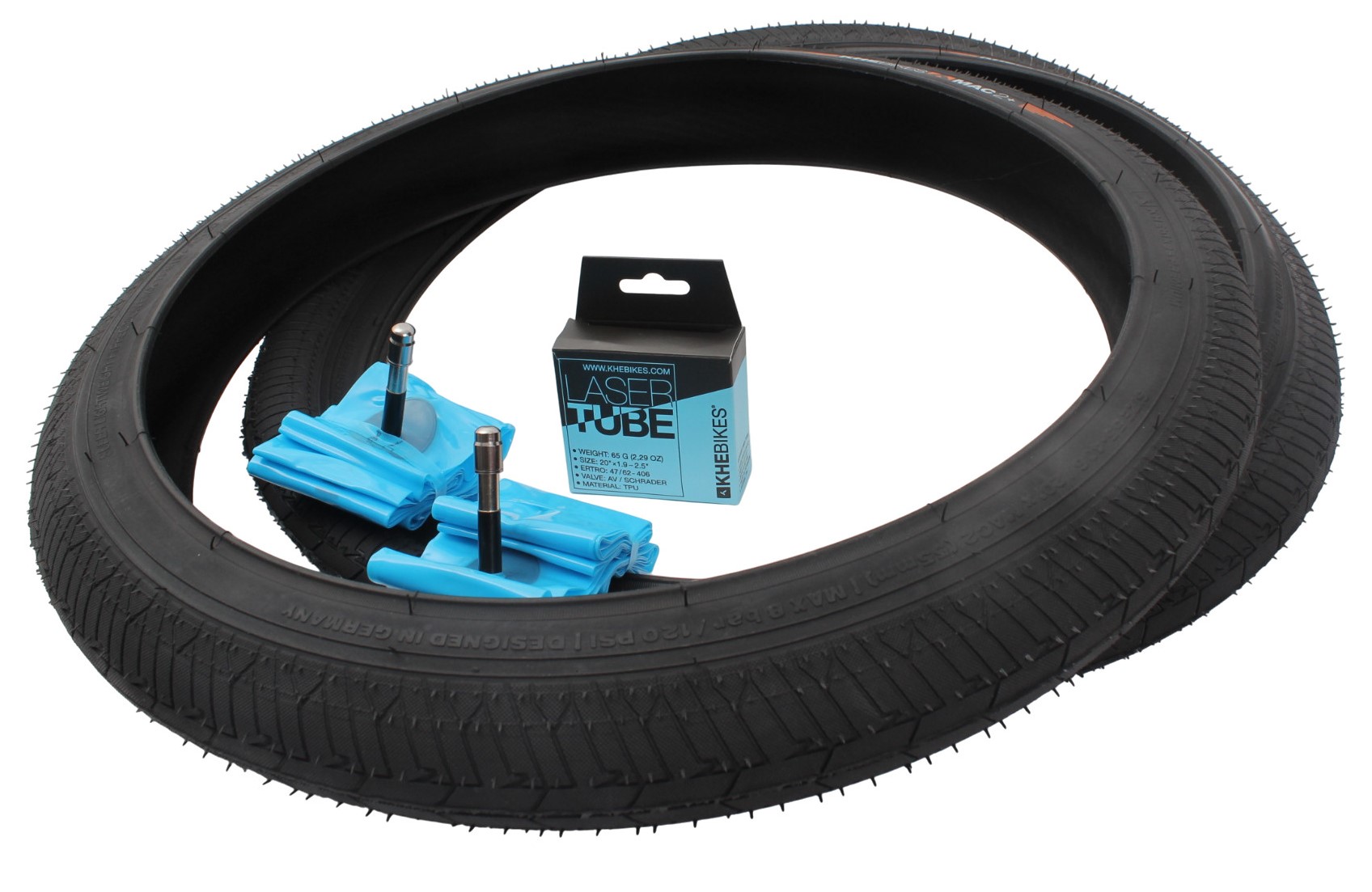 BMX tires 2x MAC2+ wire black + 2x KHE LASER tube