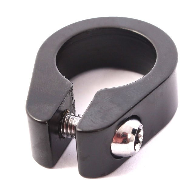 Schwarze Sattelklemme mit silberner Schraube Schwarze Sattelklemme mit silberner Schraube
