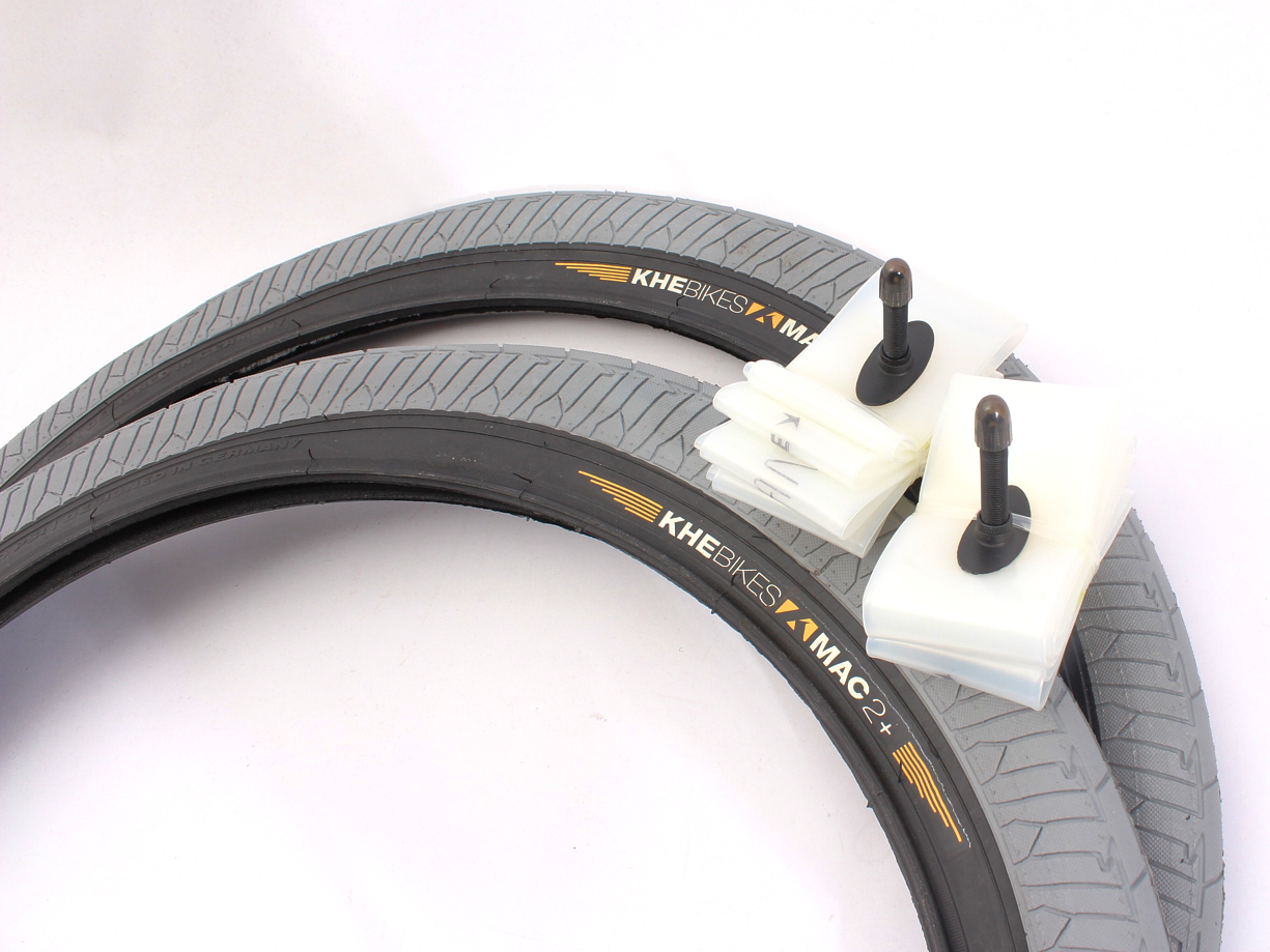 BMX Reifen 2x MAC2+ Draht grau + 2x Schwalbe Aerothan Schlauch