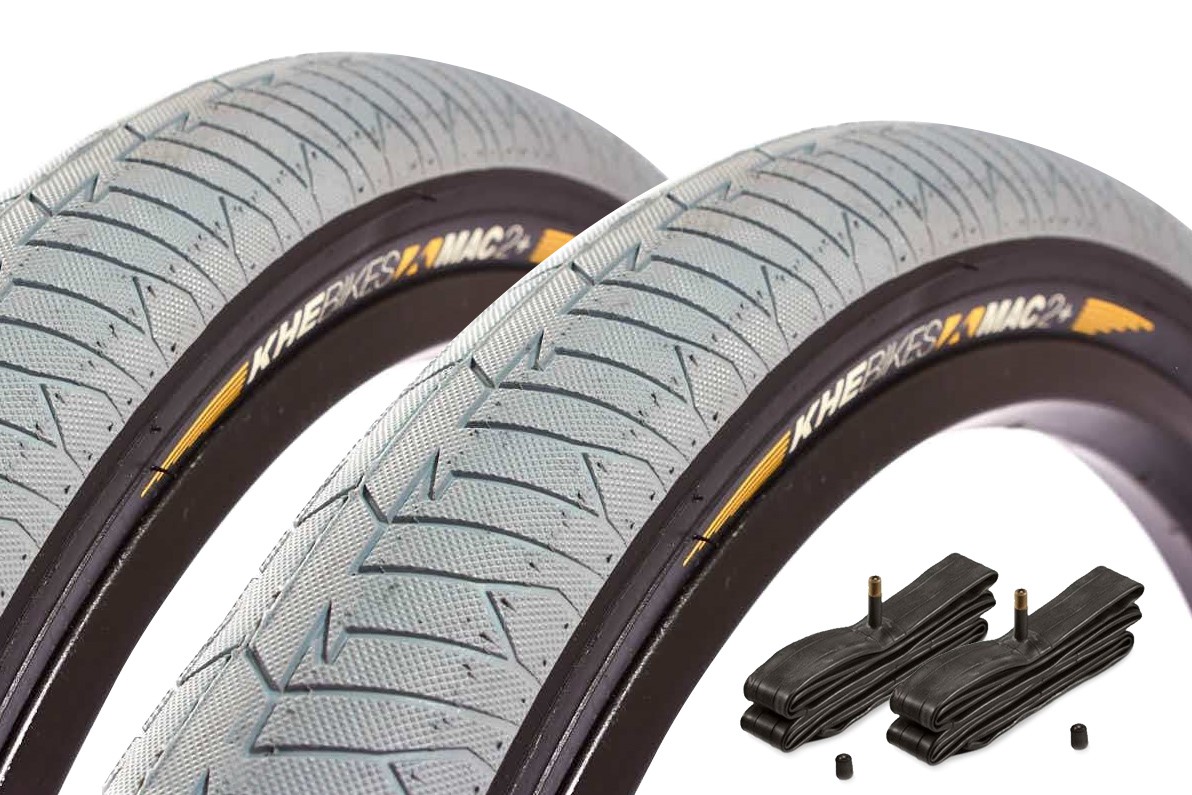 BMX tire set KHE MAC2+ 20 inch x 2.30 inch grey + AV inner tube