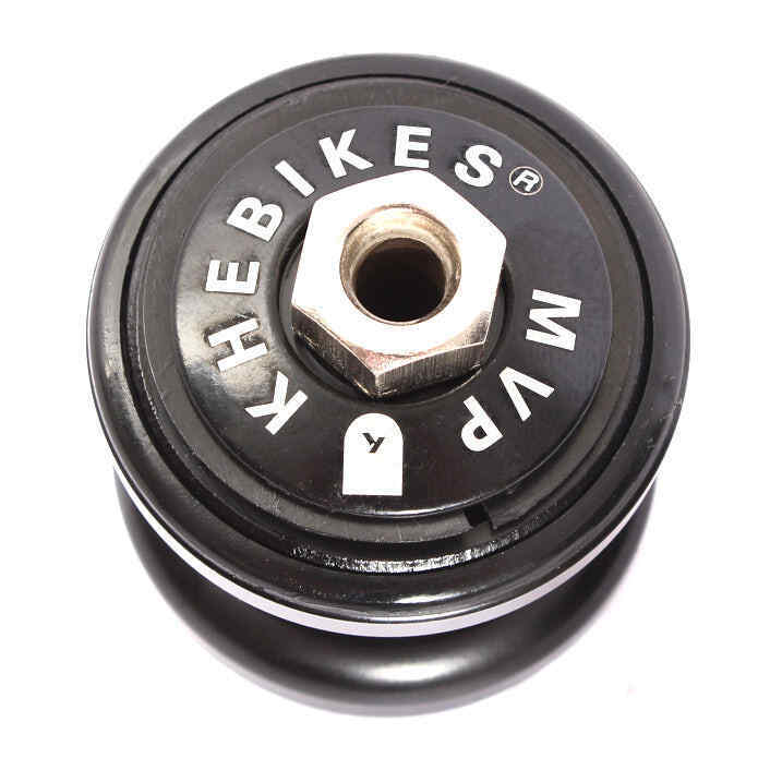 Ansicht von oben Steuersatz mit Hohlschraube mit KHEbikes MVP Laser Logo