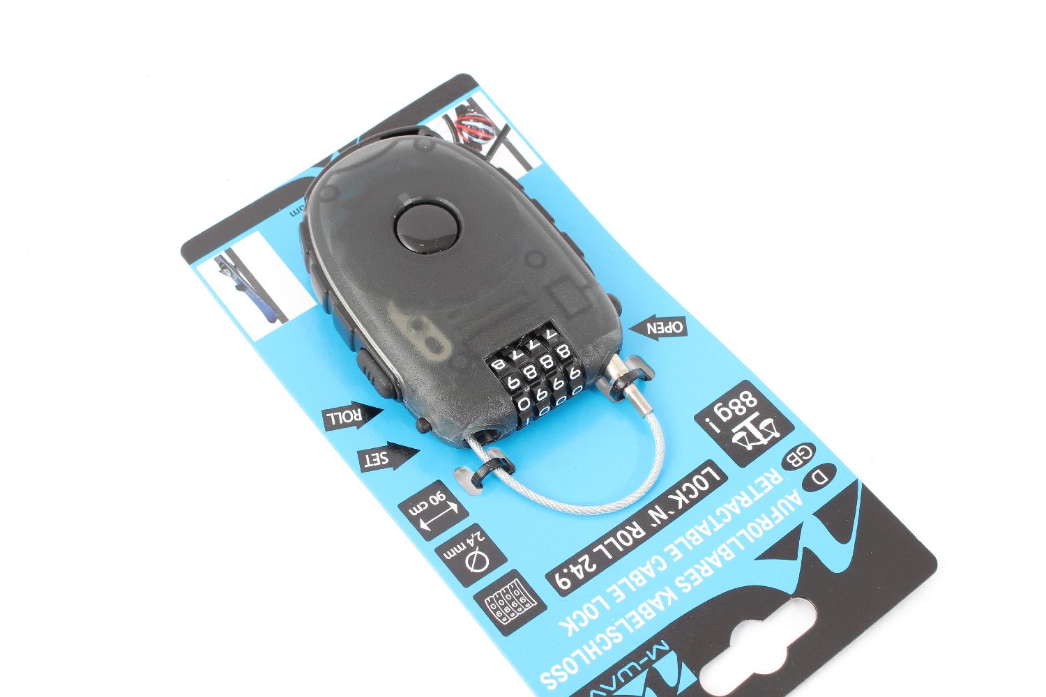 Aufrollbares Kabelschloss in Schwarz mit Zahlencode